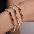 Colorful Rectangle Zircon Stainless Steel Adjustable Freshwater Pearl Bracelet 4