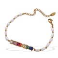 Colorful Rectangle Zircon Stainless Steel Adjustable Freshwater Pearl Bracelet 5