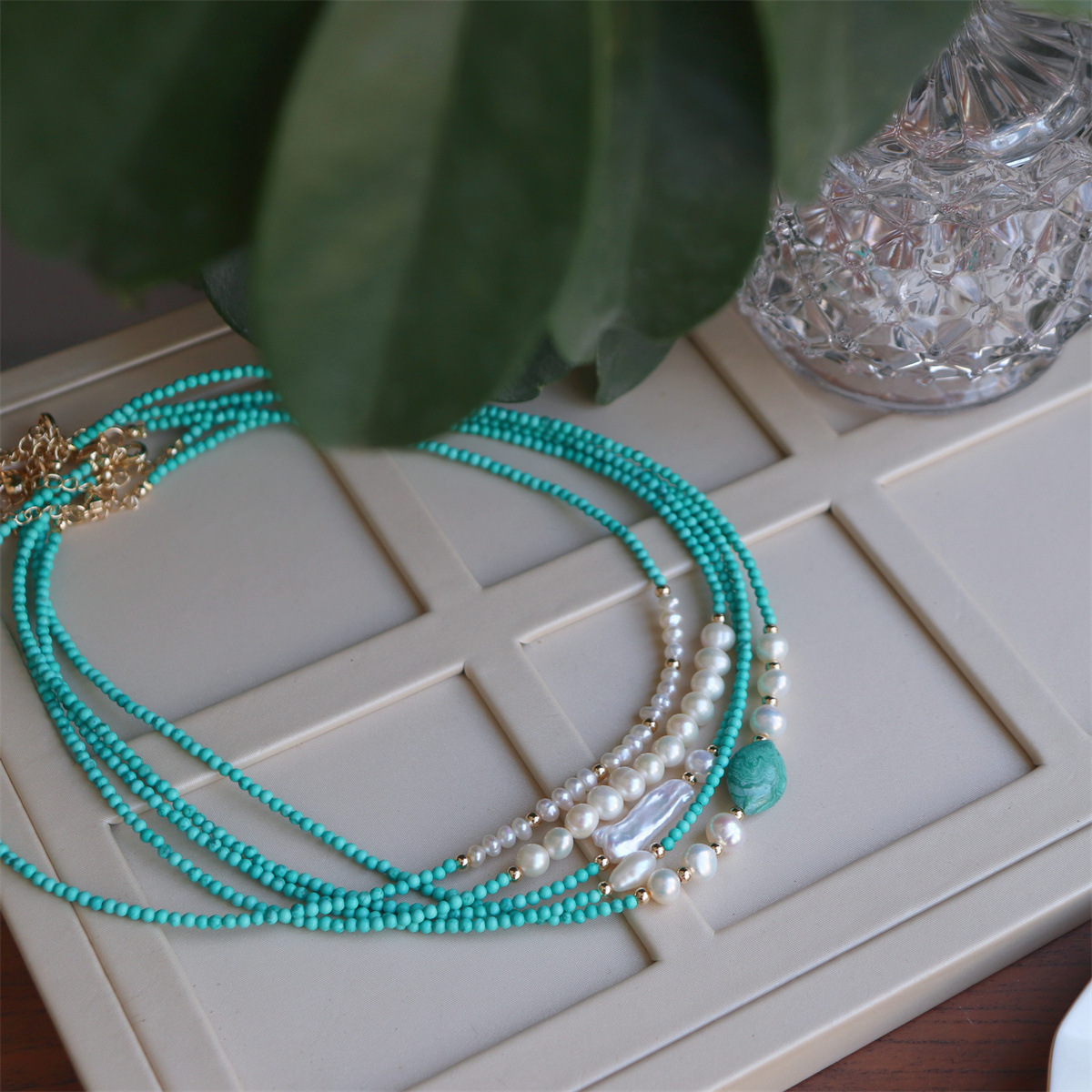 Turquoise and freshwater pearl necklace