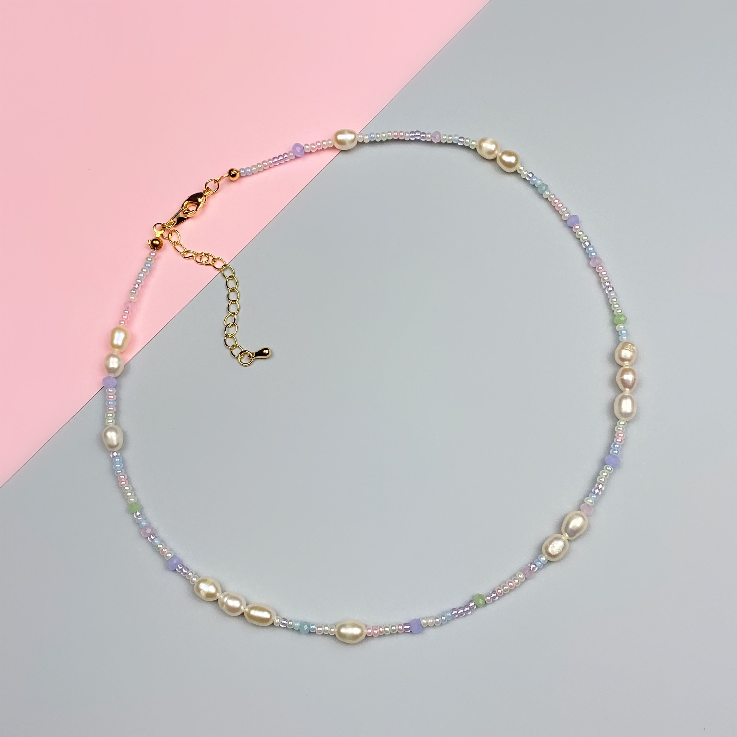 Fine rainbow seed bead choker necklace