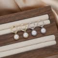 14K Gold Plated 925 Sterling Silver Round Pearl Huggie Hoop Earrings 1