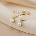 14K Gold Plated 925 Sterling Silver Round Pearl Huggie Hoop Earrings 2