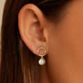 14K Gold Plated 925 Sterling Silver Round Pearl Huggie Hoop Earrings 3