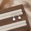 14K Gold Plated 925 Sterling Silver Round Pearl Huggie Hoop Earrings 4