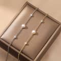 925 Sterling Silver Single Pearl Zircon Charm Bracelet, 14K Gold Plated 1