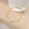 925 Sterling Silver Single Pearl Zircon Charm Bracelet, 14K Gold Plated 2