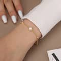 925 Sterling Silver Single Pearl Zircon Charm Bracelet, 14K Gold Plated 3