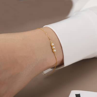 Minimalist Three Freshwater Pearls 14K Gold Plated Adjustable Bracelet, 925 Sterling Silver detail 3