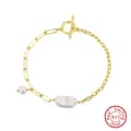 14K Gold Plated Natural Freshwater Irregular Baroque Pearl Paperclip Cable Chain Bracelet 6