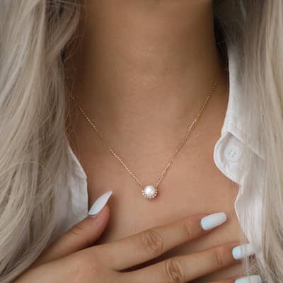 Baroque Mabe Pearl & Zirconia Necklace, 925 Sterling Silver & 14K Gold Plated, 7-8mm detail 4