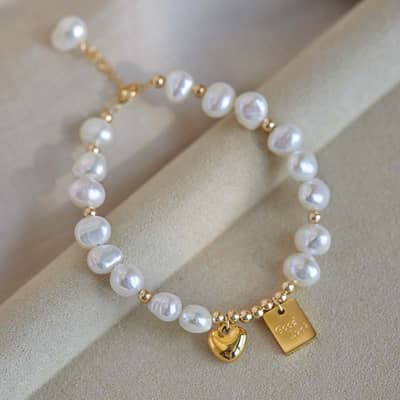Good Luck Plate Charm 6-7mm Natural Baroque Freshwater Pearl Bracelet detail 1