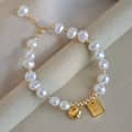 Good Luck Plate Charm 6-7mm Natural Baroque Freshwater Pearl Bracelet 1