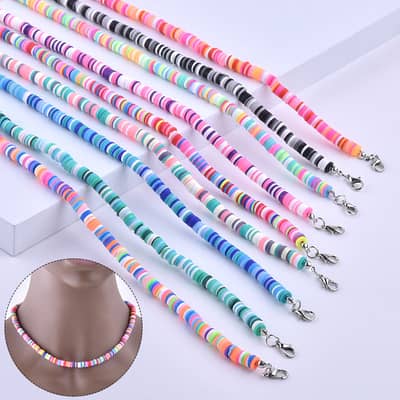 Fashion Summer Beach Surfing Necklace Choker Men Boho Handmade Colorful Heishi Polymer Clay Beaded Necklace detail 1