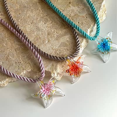Beach Style Vacation Necklace Inner Flower Lampwork Pendants Thick Rope Glass Starfish Charm detail 1