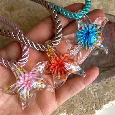 Beach Style Vacation Necklace Inner Flower Lampwork Pendants Thick Rope Glass Starfish Charm detail 2