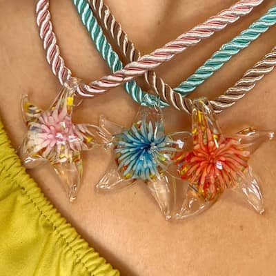 Beach Style Vacation Necklace Inner Flower Lampwork Pendants Thick Rope Glass Starfish Charm detail 3