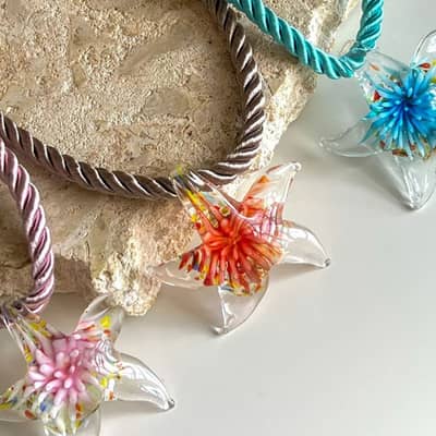 Beach Style Vacation Necklace Inner Flower Lampwork Pendants Thick Rope Glass Starfish Charm detail 4
