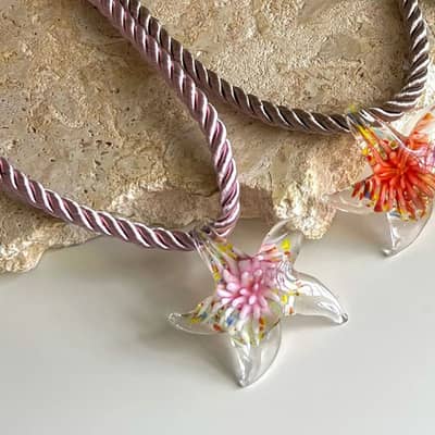 Beach Style Vacation Necklace Inner Flower Lampwork Pendants Thick Rope Glass Starfish Charm detail 5