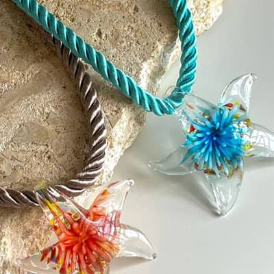 Beach Style Vacation Necklace Inner Flower Lampwork Pendants Thick Rope Glass Starfish Charm detail 6
