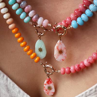Bohemian Mix Colors Summer Beach Charm Beaded Natural Stone Pendant Necklace detail 1