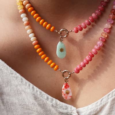 Bohemian Mix Colors Summer Beach Charm Beaded Natural Stone Pendant Necklace detail 2