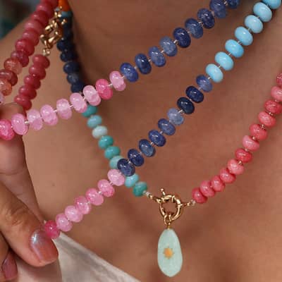 Bohemian Mix Colors Summer Beach Charm Beaded Natural Stone Pendant Necklace detail 3