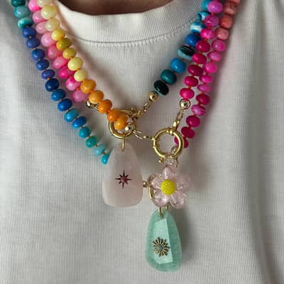 Bohemian Mix Colors Summer Beach Charm Beaded Natural Stone Pendant Necklace detail 4
