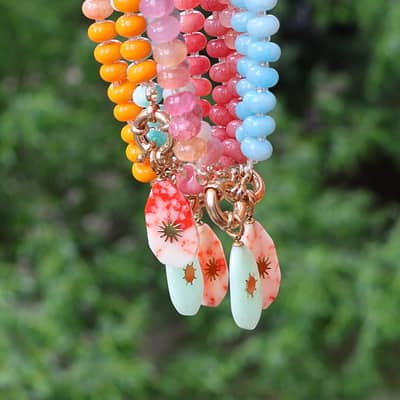 Bohemian Mix Colors Summer Beach Charm Beaded Natural Stone Pendant Necklace detail 5