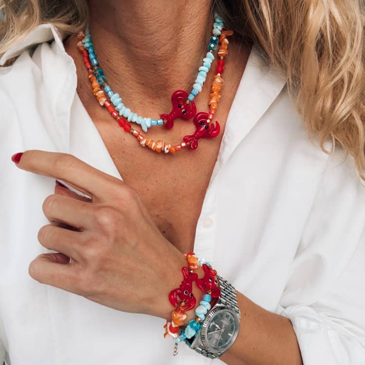 Summer Beach Ocean Style Lobster Necklace Handmade Bead Bracelet Colored Glass Shell - main