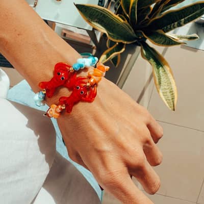 Summer Beach Ocean Style Lobster Necklace Handmade Bead Bracelet Colored Glass Shell detail 2