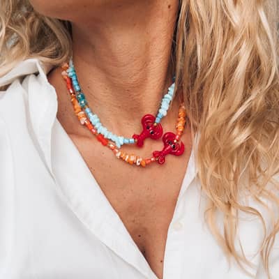 Summer Beach Ocean Style Lobster Necklace Handmade Bead Bracelet Colored Glass Shell detail 3