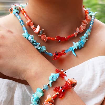 Summer Beach Ocean Style Lobster Necklace Handmade Bead Bracelet Colored Glass Shell detail 4