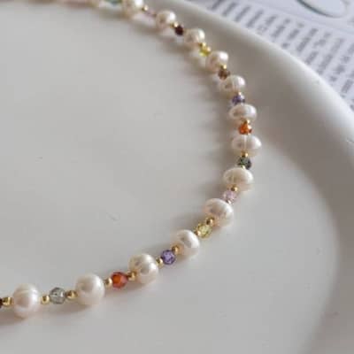 Design Beaded Necklace Colored Zircon Freshwater Pearl Clavicle Chain detail 2