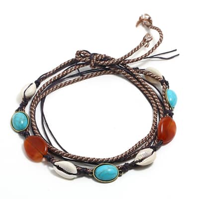 Boho Natural Seashell Conch Leather Braided Choker with Suture Shell Tassel and Natural Agate Necklace detail 4