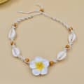 Natural Sea Shell Cowrie Woven Choker with Hawaii Beach Plumeria Flower and Wood Beads, Braided Statement Necklace 2