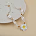 Natural Sea Shell Cowrie Woven Choker with Hawaii Beach Plumeria Flower and Wood Beads, Braided Statement Necklace 3