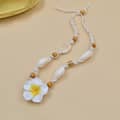 Natural Sea Shell Cowrie Woven Choker with Hawaii Beach Plumeria Flower and Wood Beads, Braided Statement Necklace 4