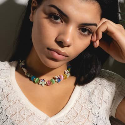 Summer Beaded Necklace Beach Cat Eye Stone Natural Crushed Stone detail 2
