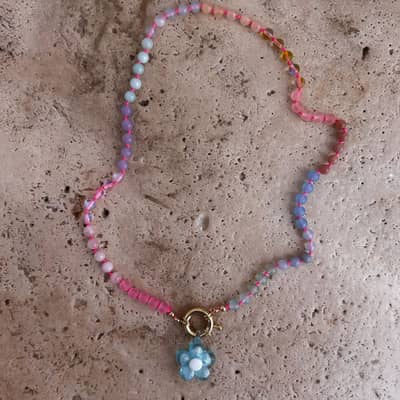 Summer Beach Natural Stone Colored Necklace Stainless Steel Ceramic Bead Dopamine Pendant detail 2