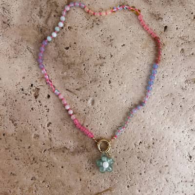 Summer Beach Natural Stone Colored Necklace Stainless Steel Ceramic Bead Dopamine Pendant detail 3