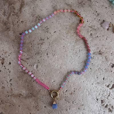 Summer Beach Natural Stone Colored Necklace Stainless Steel Ceramic Bead Dopamine Pendant detail 4