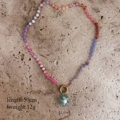 Summer Beach Natural Stone Colored Necklace Stainless Steel Ceramic Bead Dopamine Pendant detail 5