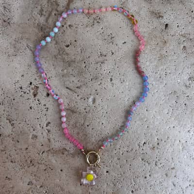 Summer Beach Natural Stone Colored Necklace Stainless Steel Ceramic Bead Dopamine Pendant detail 6