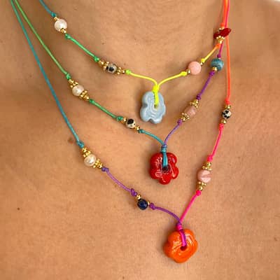 Summer Ethnic Style Handmade Bead Necklace Bohemian Handwoven Ceramic Flower detail 1
