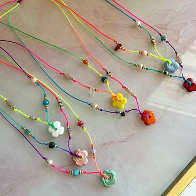 Summer Ethnic Style Handmade Bead Necklace Bohemian Handwoven Ceramic Flower detail 3