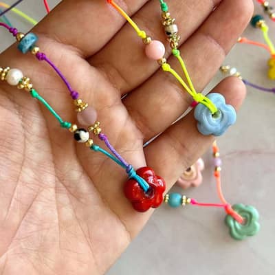 Summer Ethnic Style Handmade Bead Necklace Bohemian Handwoven Ceramic Flower detail 4