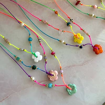 Summer Ethnic Style Handmade Bead Necklace Bohemian Handwoven Ceramic Flower detail 5