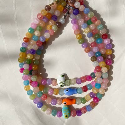 Handmade Summer Beach Necklace Colorful Natural Stone Beaded OT Buckle detail 1