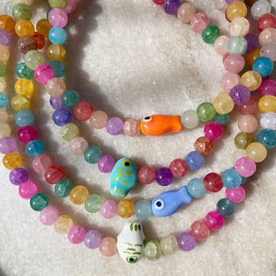Handmade Summer Beach Necklace Colorful Natural Stone Beaded OT Buckle detail 2