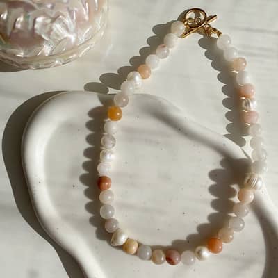 Handmade Summer Beach Necklace Colorful Natural Stone Beaded OT Buckle detail 3